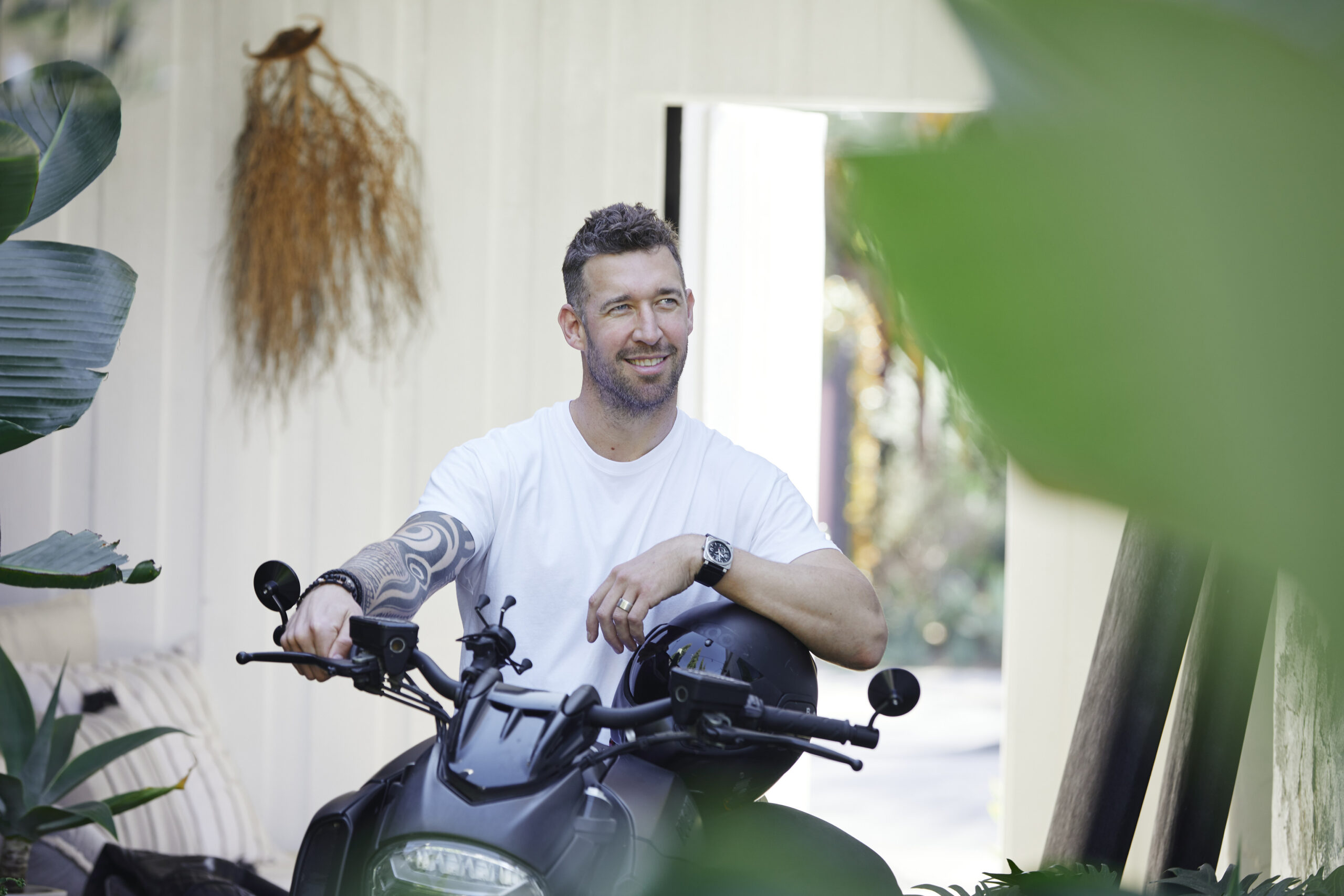 ben rousseau on motorbike in hollywood